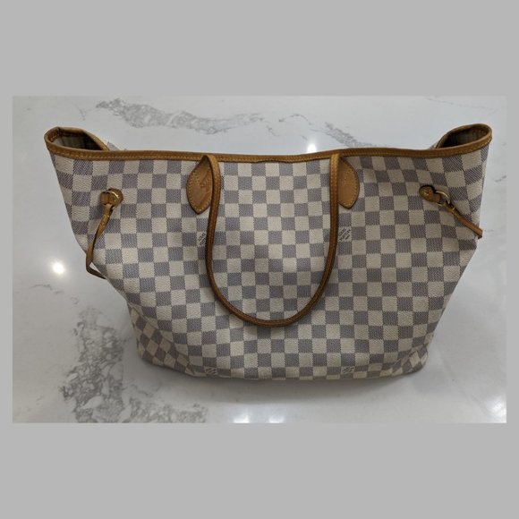LOUIS VUITTON NEVERFULL MM AZUR - White Tote Bag - Picture 1 of 11